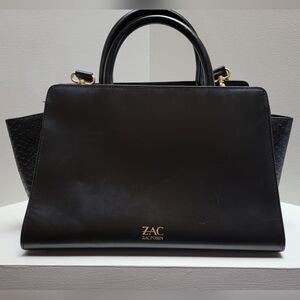 ZAC Zac Posen Eartha Satchel Black Leather Medium Purse Bag Handle w/Dust Bag
